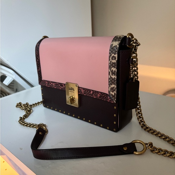 Coach X Jennifer Lopez Hutton Shoulder Bag In Colorblock With Snakeskin Detail - Picture 1 of 9